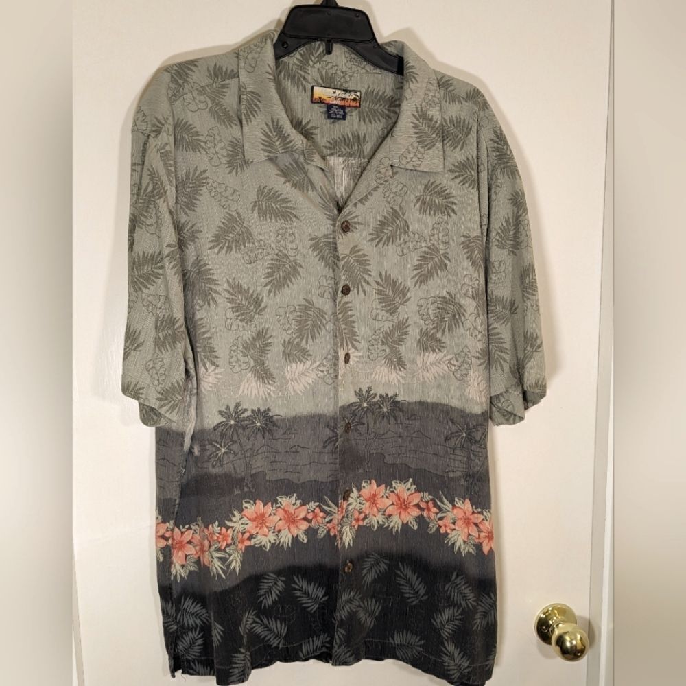 Havana Jacks Cafe Mens Silk XXL Green Floral Button Shirt